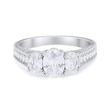 Oval Three Stone Wedding Ring Simulated Cubic Zirconia 925 Sterling Silver