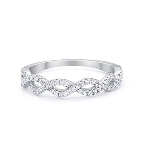 Half Eternity Infinity Twisted Ring Simulated Cubic Zirconia 925 Sterling Silver