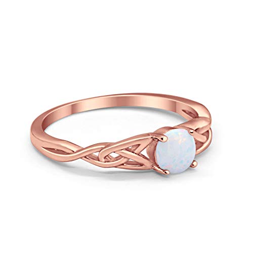 Celtic Trinity  Wedding Ring Solid Rose Tone, Lab White Opal 925 Sterling Silver