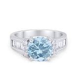 Engagement Baguette Stone Ring Simulated Aquamarine CZ 925 Sterling Silver