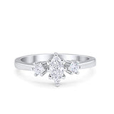 Three Stone Engagement Ring Marquise Round Simulated CZ 925 Sterling Silver
