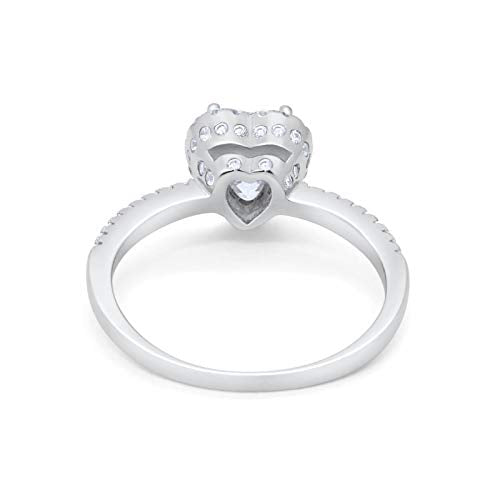 Halo Heart Promise Ring Round Simulated Cubic Zirconia 925 Sterling Silver