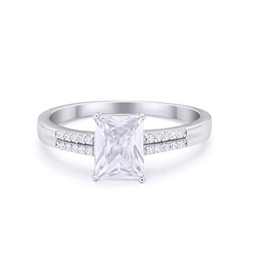 Emerald Cut Wedding Ring Simulated Cubic Zirconia 925 Sterling Silver
