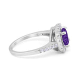 Solitaire Accent Halo Wedding Ring Round Simulated Amethyst CZ 925 Sterling Silver