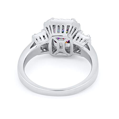 Three Stone Baguette Wedding Ring Simulated Rainbow CZ 925 Sterling Silver