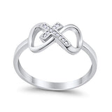 Cross Infinity Ring Round Simulated Cubic Zirconia 925 Sterling Silver