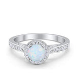 Halo Engagement Promise Ring Round Lab Created White Opal 925 Sterling Silver