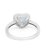 Halo Dazzling Heart Promise Ring Lab Created White Opal 925 Sterling Silver