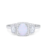 Three Stone Engagement Ring Oval Lab Created White Opal 925 Sterling Silver