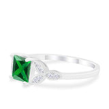 Art Deco Design Engagement Ring Princess Cut Simulated Green Emerald CZ 925 Sterlig Silver