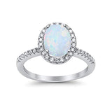 Accent Halo Wedding Ring Lab Created White Opal 925 Sterling Silver