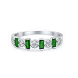 Eternity Baguette Ring Simulated Green Emerald CZ 925 Sterling Silver