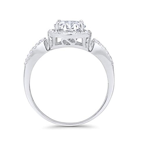 Halo Split Shank Engagement Ring Simulated Cubic Zirconia 925 Sterling Silver