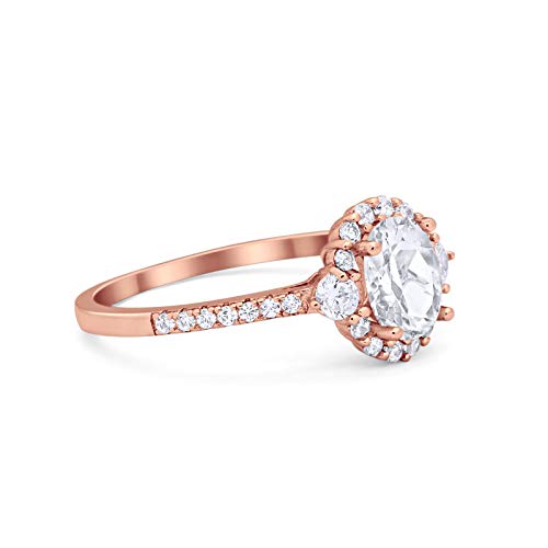 Oval Engagement Ring Round Rose Tone, Simulated CZ 925 Sterling Silver