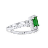 Radiant Cut Engagement Ring Simulated Green Emerald CZ 925 Sterling Silver