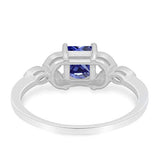 Art Deco Design Engagement Ring Princess Cut Simulated Blue Tanzanite CZ 925 Sterlig Silver
