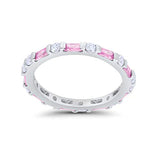 Full Eternity Baguette Round Simulated Pink CZ 925 Sterling Silver