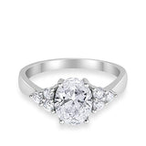 Accent Wedding Ring Oval Cut Round Simulated Cubic Zirconia 925 Sterling Silver