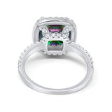 Halo Cushion Engagement Ring Simulated Rainbow CZ  925 Sterling Silver