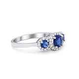 Three Stone Simulated Blue Sapphire CZ Wedding Ring 925 Sterling Silver