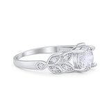 Art Deco Flower Wedding Ring Simulated Cubic Zirconia 925 Sterling Silver