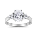 Accent Wedding Ring Oval Cut Round Simulated Cubic Zirconia 925 Sterling Silver