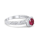 Halo Engagement Bridal Ring Simulated Ruby CZ 925 Sterling Silver