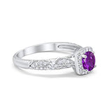 Halo Engagement Bridal Ring Simulated Amethyst CZ 925 Sterling Silver
