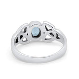 Celtic Ring Oval Bezel Stone Simulated Aquamarine CZ 925 Sterling Silver