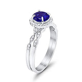 Two Piece Engagement Ring Round Simulated Blue Sapphire CZ 925 Sterling Silver