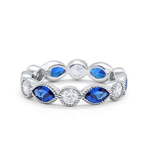 Eternity Style Ring Marquise Simulated Blue Sapphire CZ 925 Sterling Silver