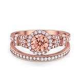 Two Piece Wedding Promise Ring Rose Tone, Simulated Morganite CZ 925 Sterling Silver