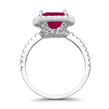 Halo Engagement Ring Accent Cushion Simulated Ruby CZ 925 Sterling Silver