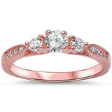 3-Stone Engagement Promise Ring Rose Tone, Simulated CZ 925 Sterling Silver