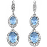 Halo Drop Dangle Chandelier Earring Oval Simulated Aquamarine CZ 925 Sterling Silver