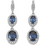 Halo Drop Dangle Chandelier Earring Oval Simulated Blue Sapphire CZ 925 Sterling Silver