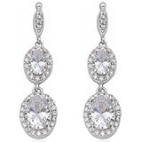 Halo Drop Dangle Chandelier Earring Oval Simulated Cubic Zirconia 925 Sterling Silver