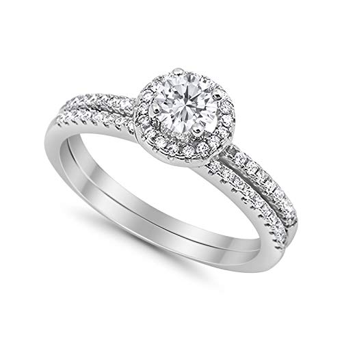 Accent Dazzling Wedding Ring Round Simulated CZ 925 Sterling Silver