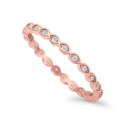 Full Eternity Stackable Band Ring Rose Tone, Simulated CZ 925 Sterling Silver