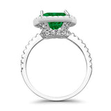 Halo Engagement Ring Accent Cushion Simulated Green Emerald CZ 925 Sterling Silver