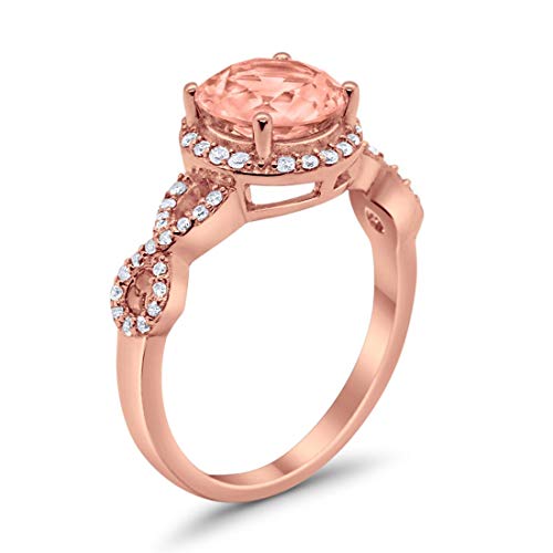 Infinity Wedding Ring Round Rose Tone, Simulated Morganite CZ Solid 925 Sterling Silver