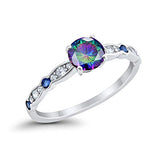 Fancy Engagement Ring Round Simulated Rainbow CZ 925 Sterling Silver
