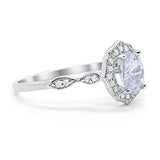 Antique Style Oval Engagement Ring Simulated Cubic Zirconia 925 Sterling Silver
