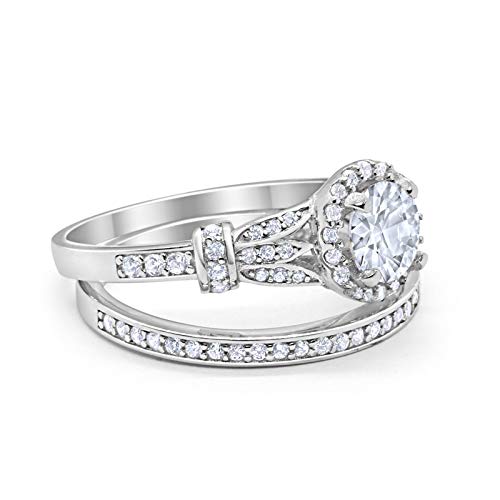 Two Piece Wedding Promise Ring Simulated Cubic Zirconia 925 Sterling Silver