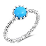 Solitaire Fashion Bead Ball Ring Natural Turquoise 925 Sterling Silver