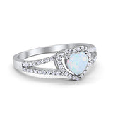 Heart Promise Ring Round Lab Created White Opal 925 Sterling Silver