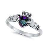 Halo Split Shank Vintage Style Simulated Rainbow CZ Engagement Bridal Ring 925 Sterling Silver
