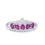 King Crown Ring Oval Round Simulated Ruby CZ 925 Sterling Silver
