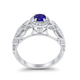 Filigree Engagement Ring Round Simulated Blue Sapphire CZ 925 Sterling Silver