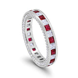 Eternity Ring Alternating Round Simulated Ruby Cubic Zirconia Solid 925 Sterling Silver